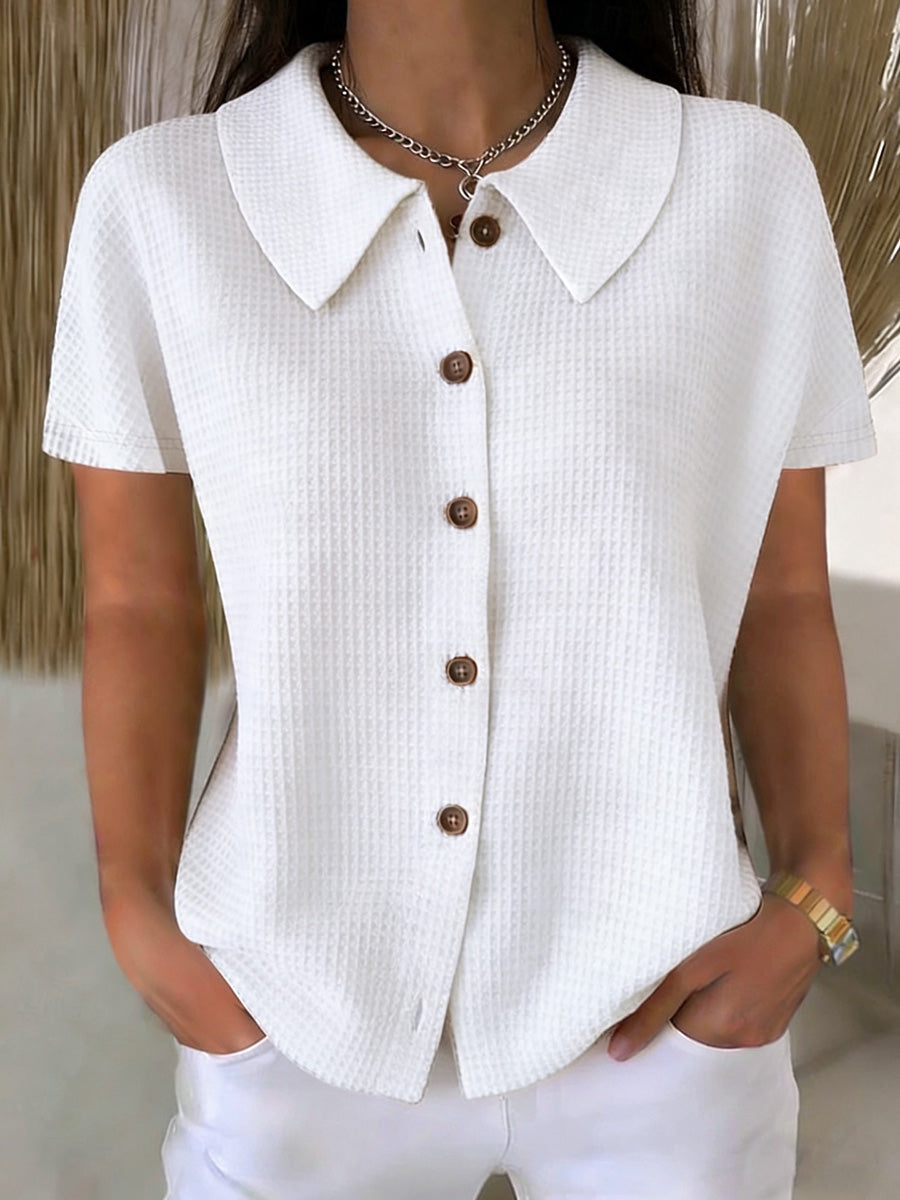 Refined Waffle Texture Short Sleeve Blouse