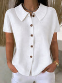 Refined Waffle Texture Short Sleeve Blouse