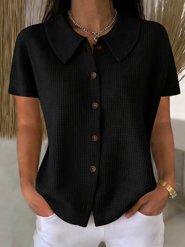 Refined Waffle Texture Short Sleeve Blouse