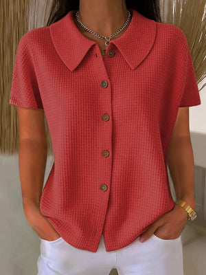 Refined Waffle Texture Short Sleeve Blouse