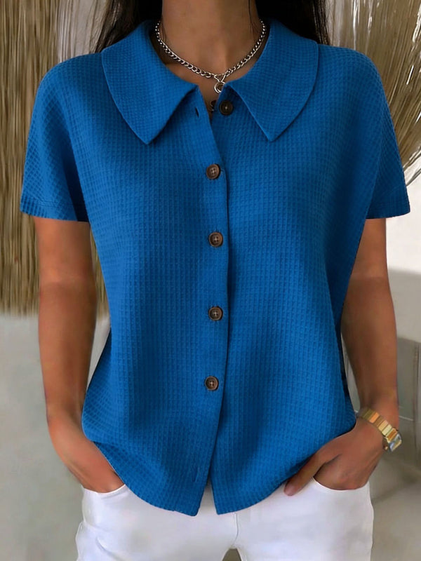Refined Waffle Texture Short Sleeve Blouse