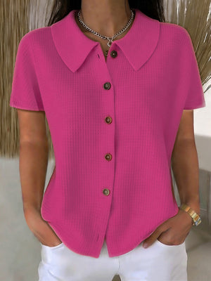 Refined Waffle Texture Short Sleeve Blouse