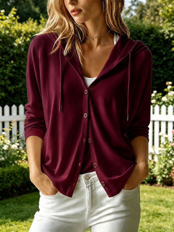 Relaxed Hooded Button-Up Cardigan