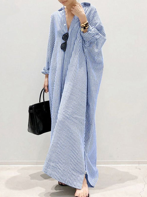 Relaxed Fit Striped Shirt Maxi Dress
