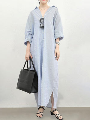 Relaxed Fit Striped Shirt Maxi Dress