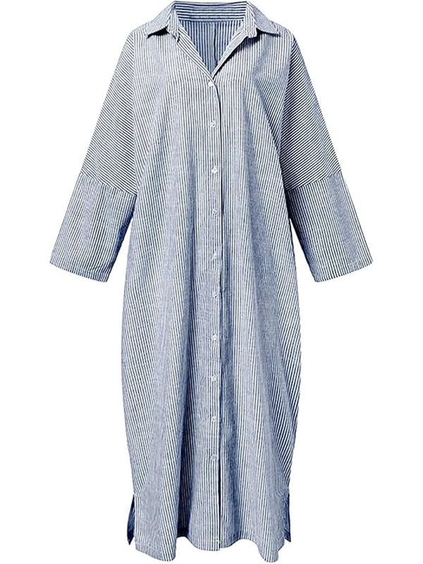 Relaxed Fit Striped Shirt Maxi Dress