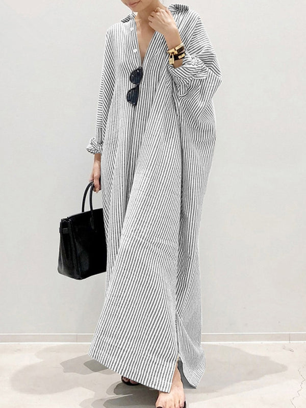 Relaxed Fit Striped Shirt Maxi Dress