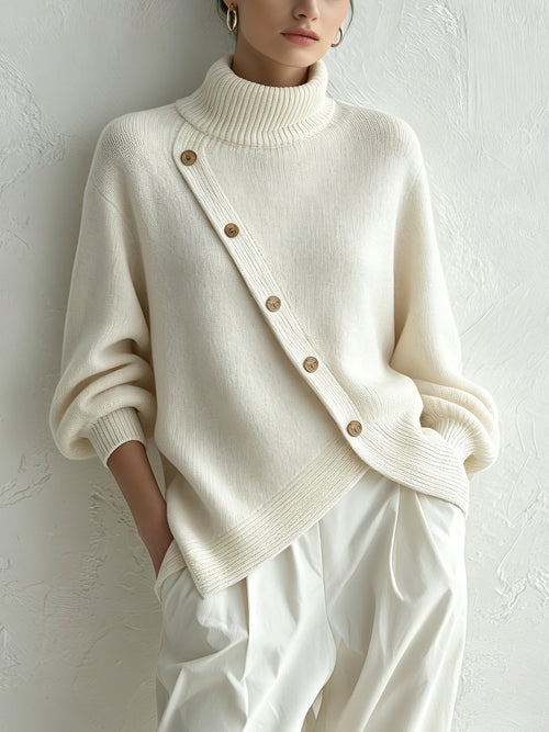 Relaxed Turtleneck Side Slit Knit Sweater