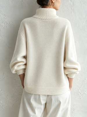 Relaxed Turtleneck Side Slit Knit Sweater