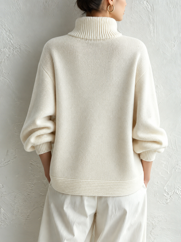 Relaxed Turtleneck Side Slit Knit Sweater