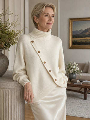 Relaxed Turtleneck Side Slit Knit Sweater