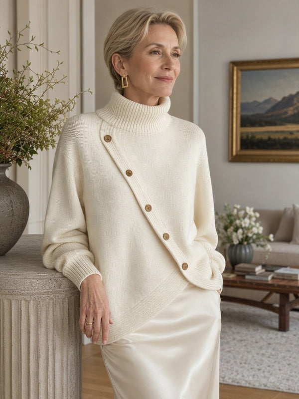 Relaxed Turtleneck Side Slit Knit Sweater