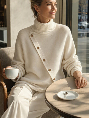 Relaxed Turtleneck Side Slit Knit Sweater