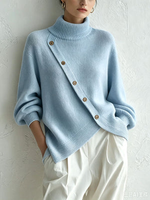 Relaxed Turtleneck Side Slit Knit Sweater