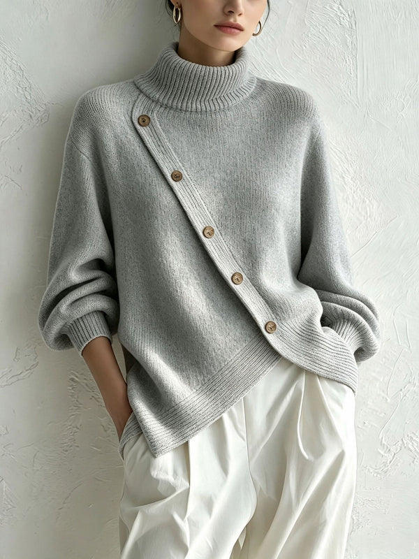 Relaxed Turtleneck Side Slit Knit Sweater