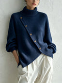Relaxed Turtleneck Side Slit Knit Sweater