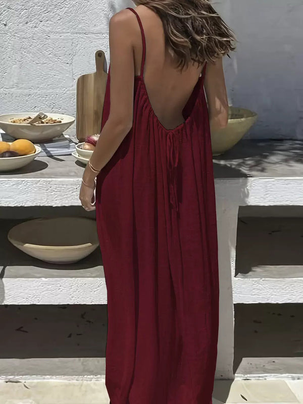 Resort-Ready Open-Back Loose-Fit Maxi Dress