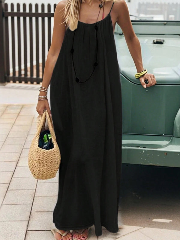 Resort-Ready Open-Back Loose-Fit Maxi Dress