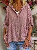 Resort Style Striped Linen Hoodie Top