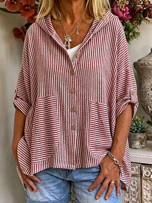 Resort Style Striped Linen Hoodie Top