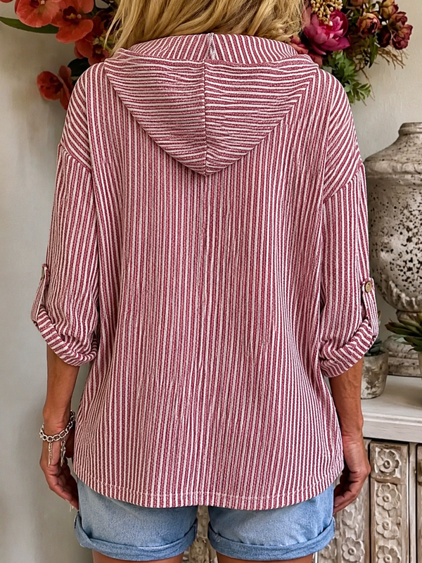 Resort Style Striped Linen Hoodie Top