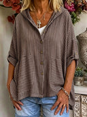 Resort Style Striped Linen Hoodie Top