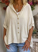 Resort Style Striped Linen Hoodie Top
