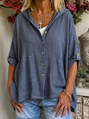 Resort Style Striped Linen Hoodie Top