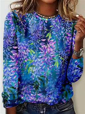 Resort Floral Crew Neck Long Sleeve Top