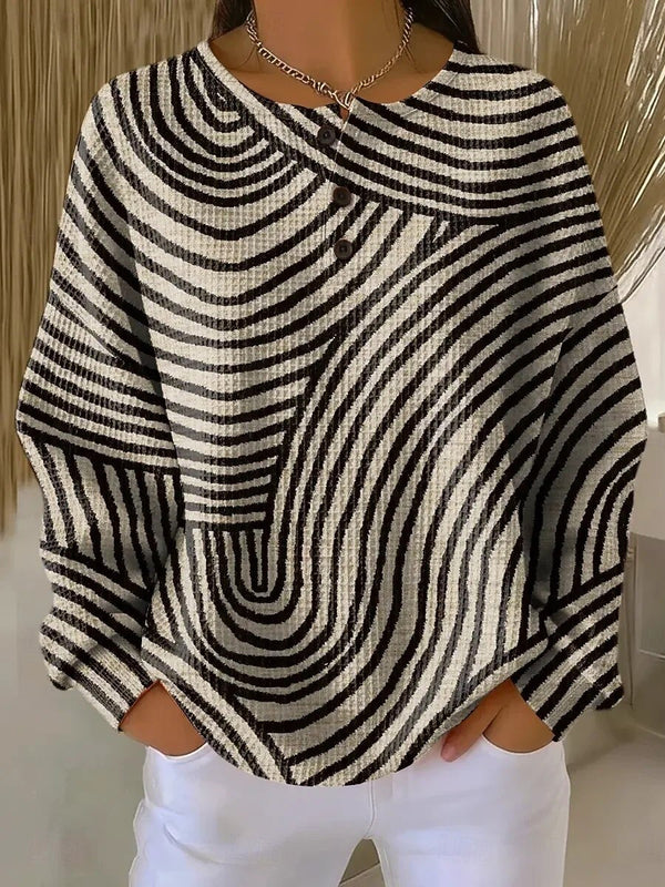 Retro Geometric Button-Up Waffle Top