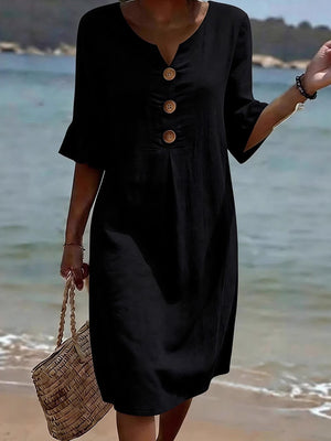 Romantic Cotton Linen Ruffle Sleeve Midi Dress