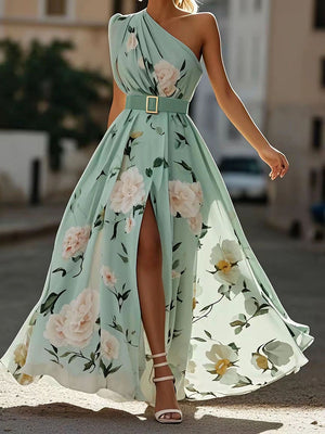 Romantic Floral Belted Maxi Dress