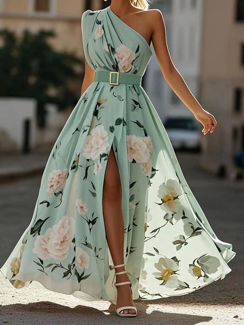 Romantic Floral Belted Maxi Dress