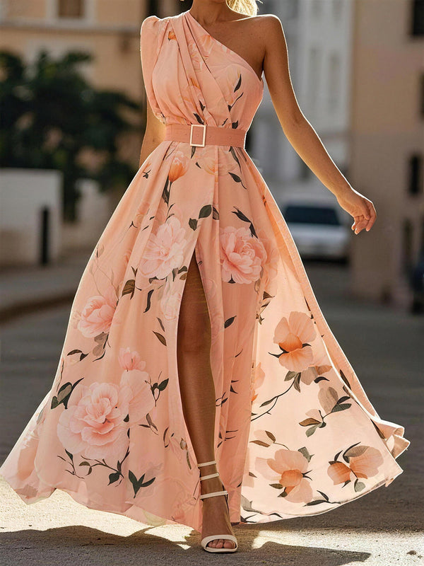 Romantic Floral Belted Maxi Dress