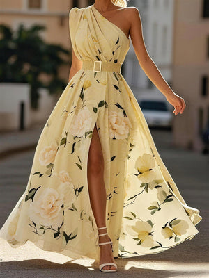 Romantic Floral Belted Maxi Dress