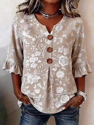 Romantic Floral Button-Front Blouse