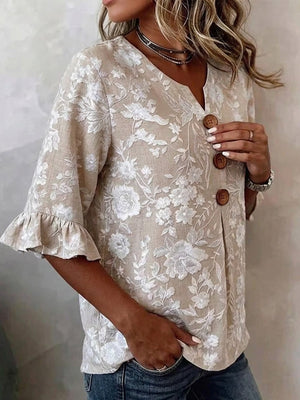 Romantic Floral Button-Front Blouse