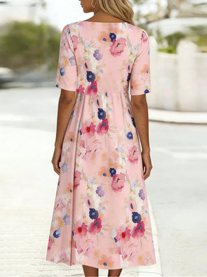 Romantic Floral Side Pocket Midi Dress