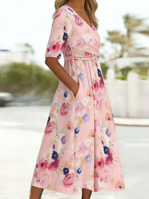 Romantic Floral Side Pocket Midi Dress