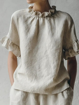 Romantic Ruffle Collar Short Sleeve Top