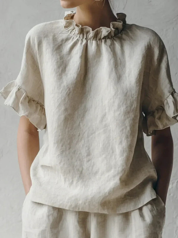 Romantic Ruffle Collar Short Sleeve Top