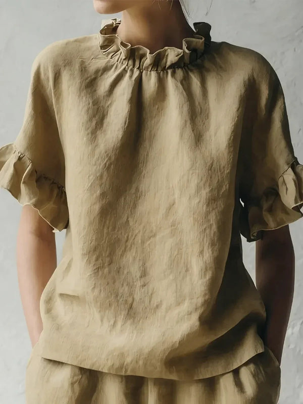 Romantic Ruffle Collar Short Sleeve Top