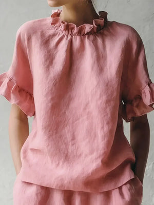 Romantic Ruffle Collar Short Sleeve Top