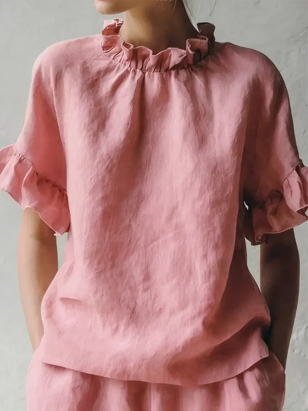 Romantic Ruffle Collar Short Sleeve Top