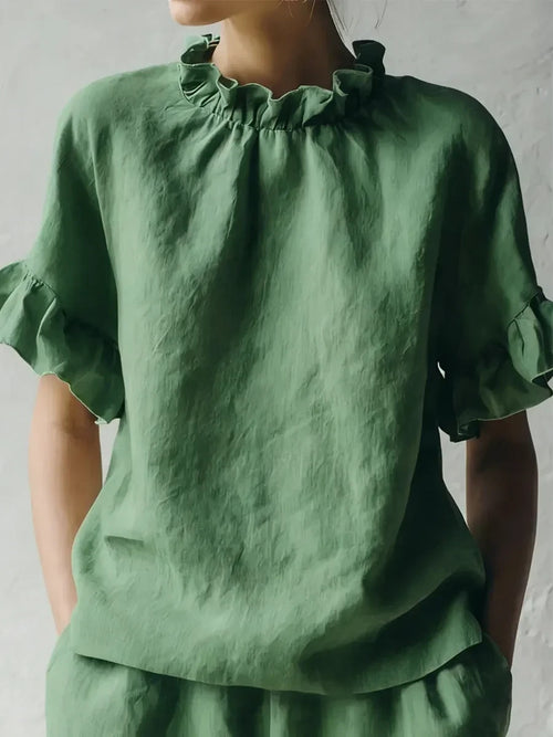 Romantic Ruffle Collar Short Sleeve Top