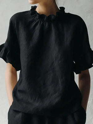Romantic Ruffle Collar Short Sleeve Top