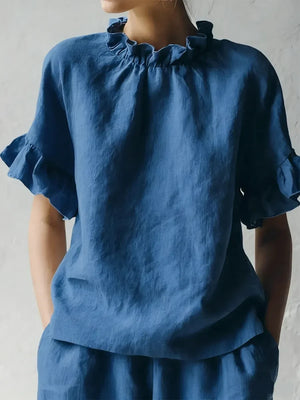Romantic Ruffle Collar Short Sleeve Top