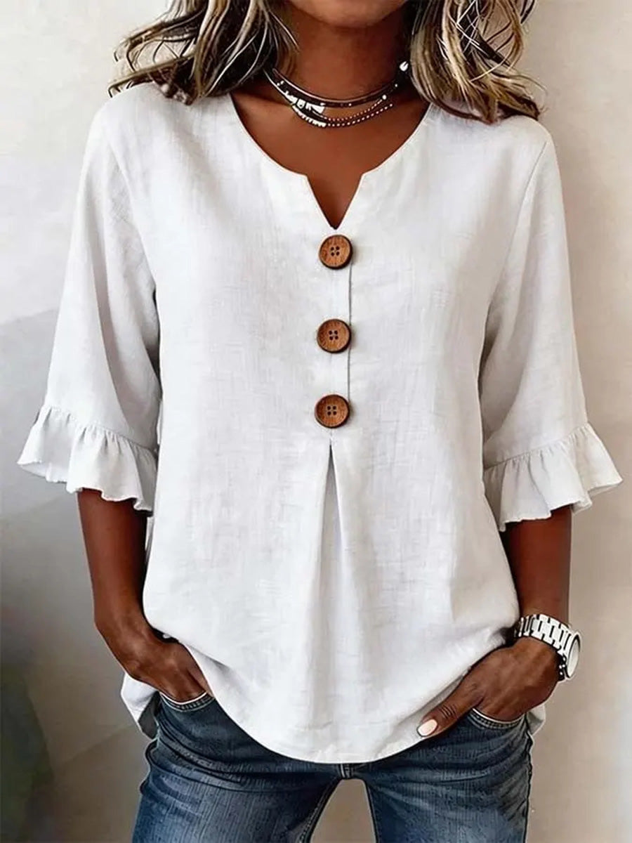 Romantic V-Neck Decorative Button Top