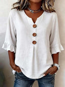 Romantic V-Neck Decorative Button Top