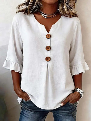 Romantic V-Neck Decorative Button Top